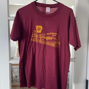 Vintage Jerzees Pennsylvania Railroad Shirt, Maroon and Gold, Size Large